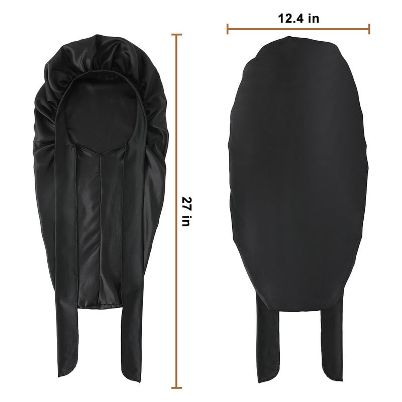 Supaze Long Satin Bonnet for Sleeping, Satin Lined Braid Bonnet with Elastic Band, Adjustable Long Strap Bonnets for Women Braids Dreadlock Curly Hair(Black) - Image 5